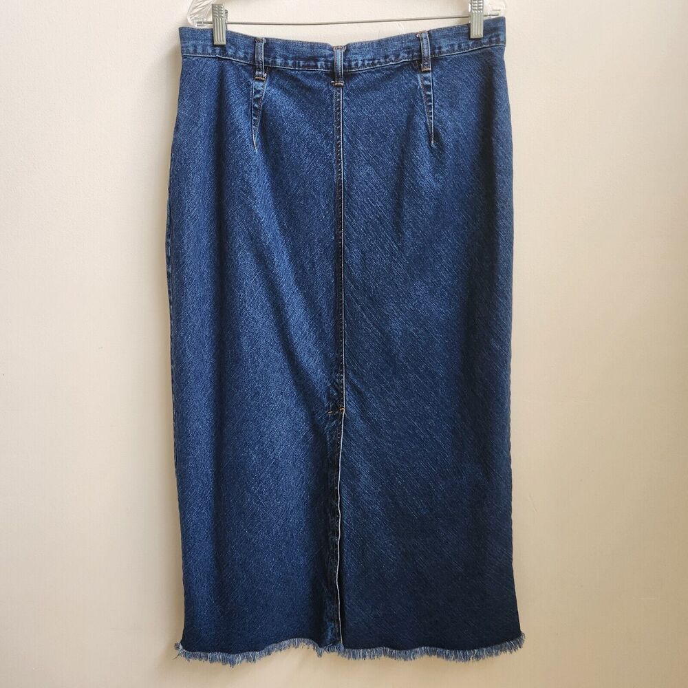 Bill Blass Jean Skirt Women 14 Blue Denim Back Slit Maxi Retro Grunge Casual Y2K - Picture 5 of 15